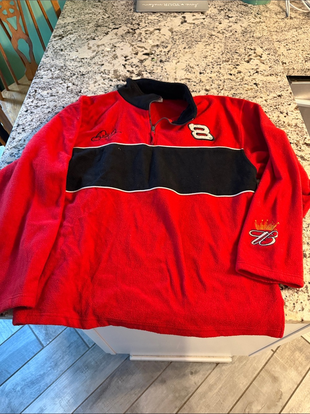 Red Men's Zip-Up Fleece Pullover with Black Chest Stripe